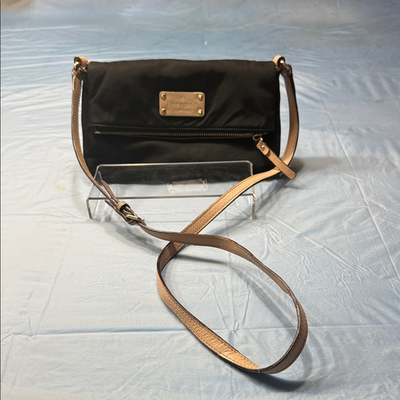 Kate Spade Black and Tan Crossbody Bag with Gold Accents and folds over - Picture 3 of 10